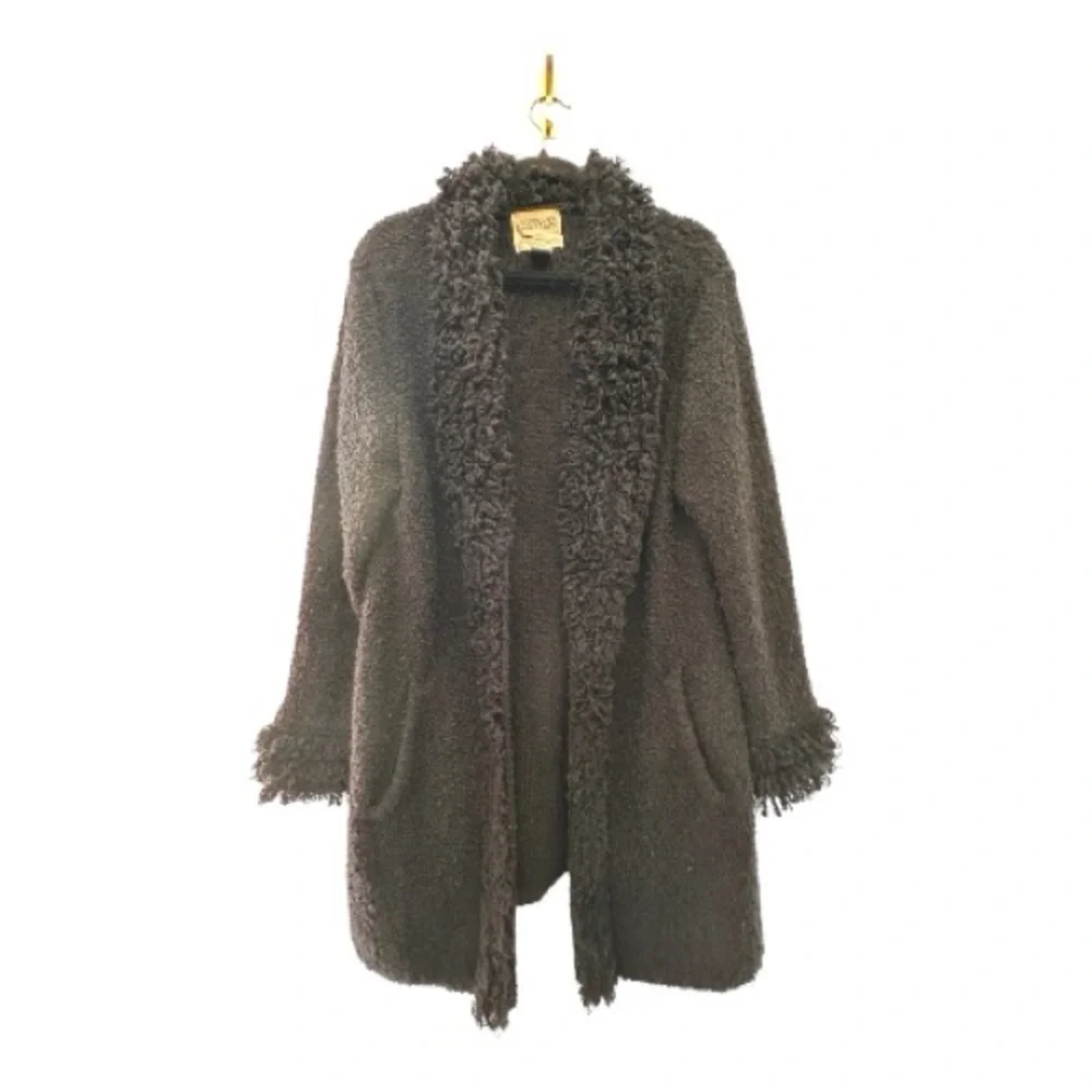 Vintage 90’s/Y2K Sideeffects Black Fuzzy Open Front Long Cardigan Size Medium - Picture 1 of 5